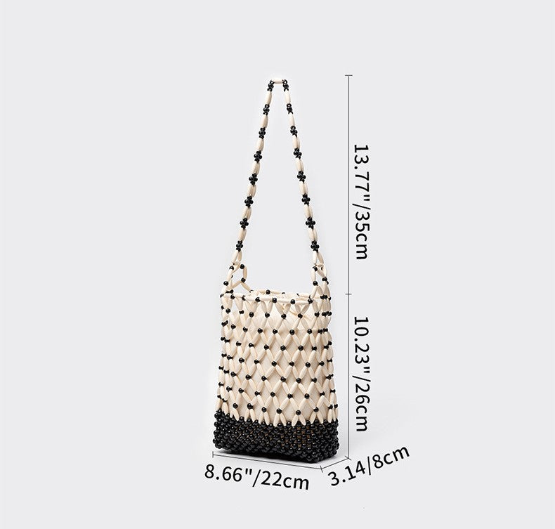Beaded Lattice Shoulder Tote With Long Strap - view 3