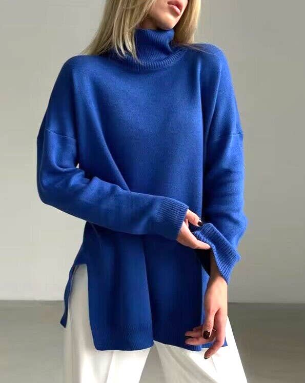 Longline Turtleneck Side Split Sweater