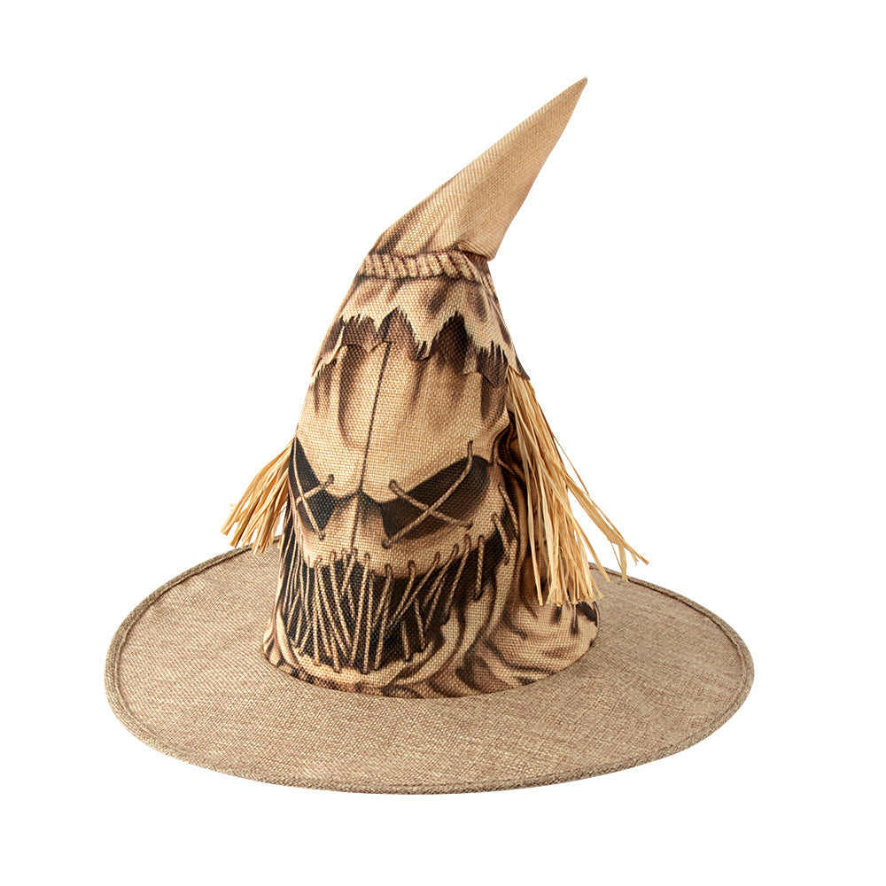 Scarecrow Burlap Pointed Halloween Hat - Khaki - 1