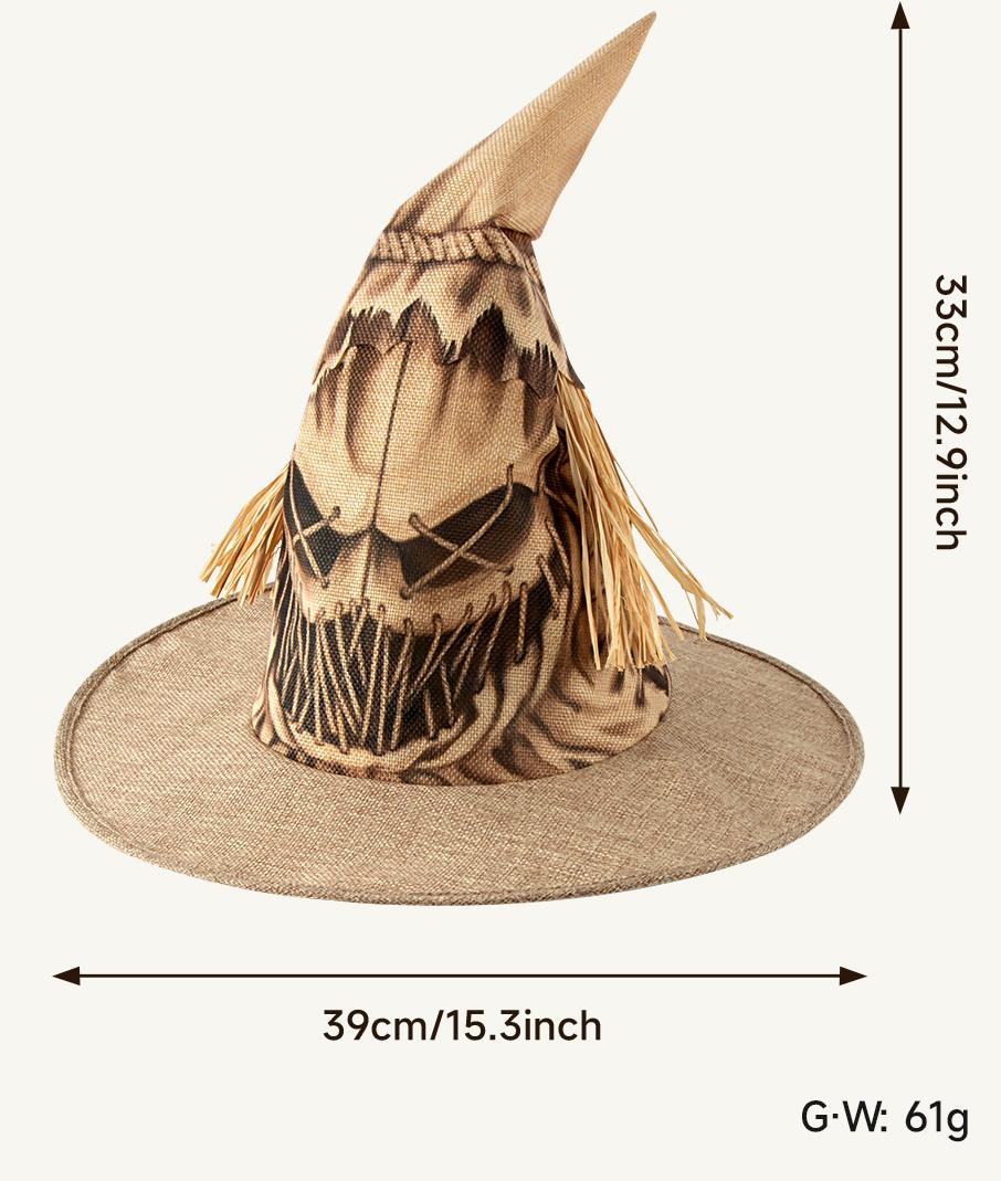 Scarecrow Burlap Pointed Halloween Hat - Khaki - 3