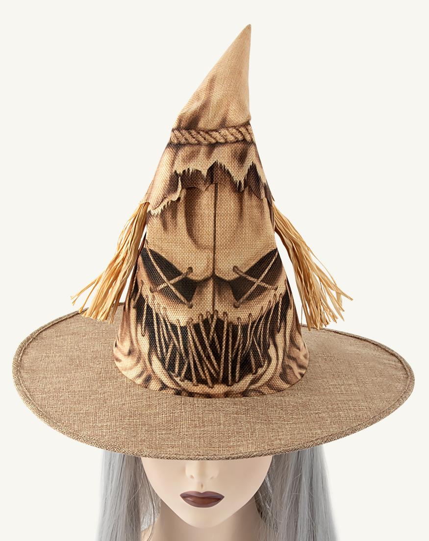 Scarecrow Burlap Pointed Halloween Hat - Khaki - 7