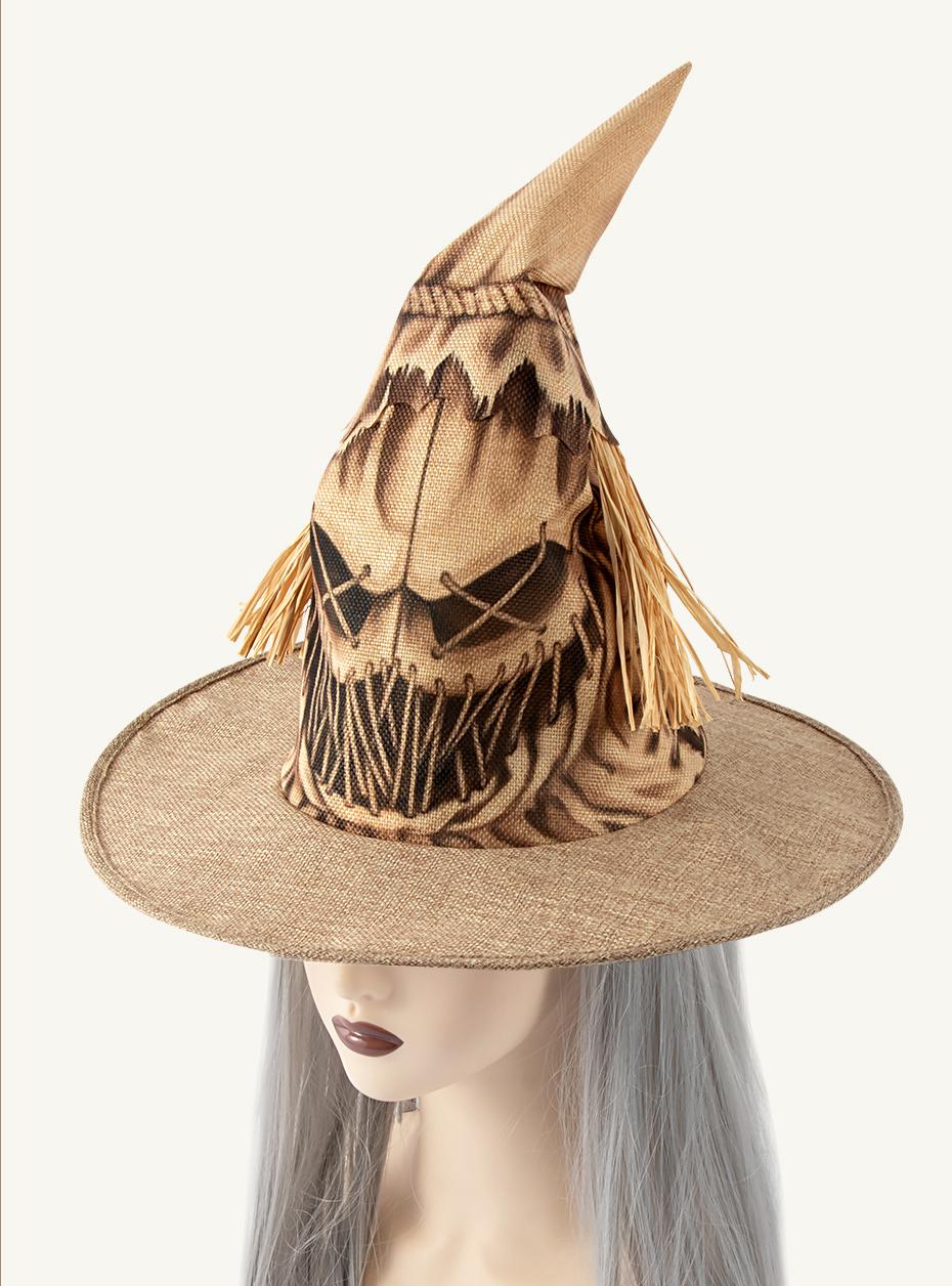 Scarecrow Burlap Pointed Halloween Hat - Khaki - 8