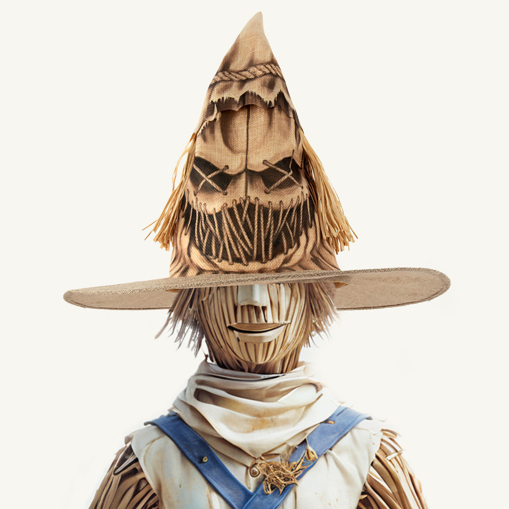 Scarecrow Burlap Pointed Halloween Hat - Khaki - 9