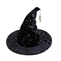 Glitter Star Velvet Witch Hat With Charm Chain - Black