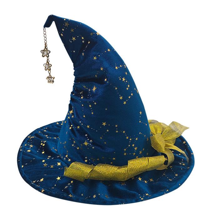Glitter Star Velvet Witch Hat With Charm Chain - BlueBow - 3