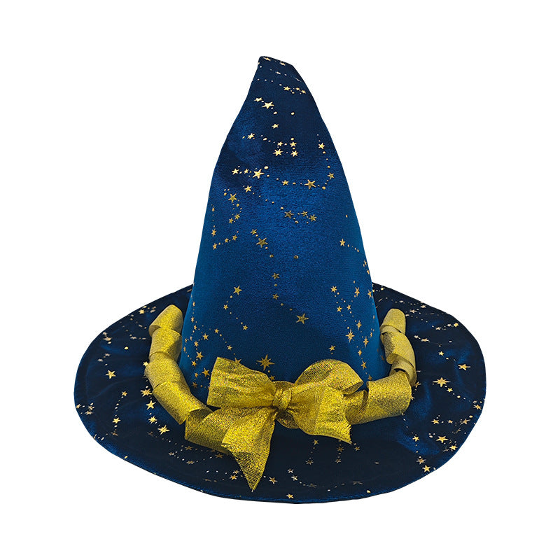 Glitter Star Velvet Witch Hat With Charm Chain - BlueBow - 6