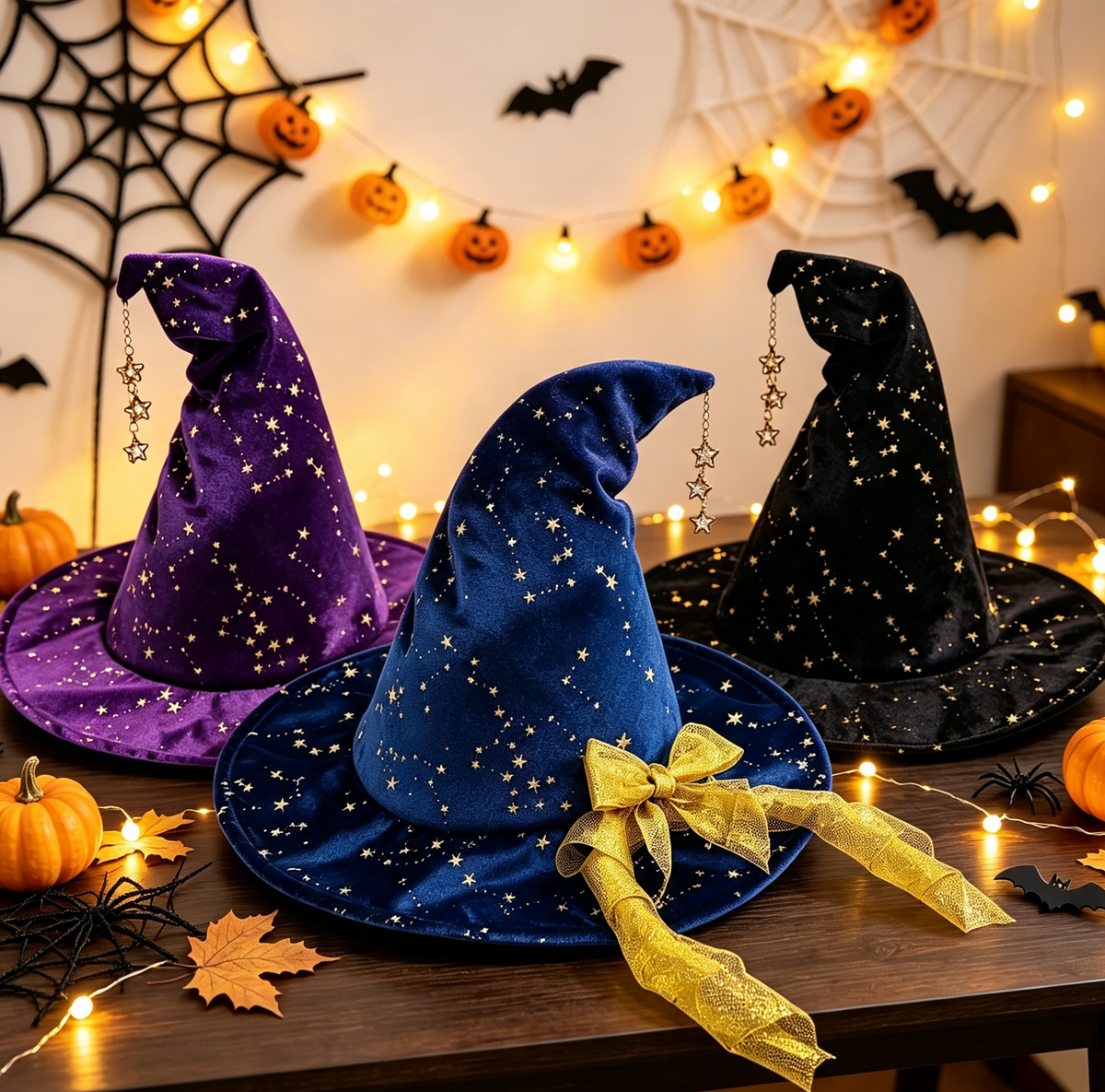 Glitter Star Velvet Witch Hat With Charm Chain - view 1