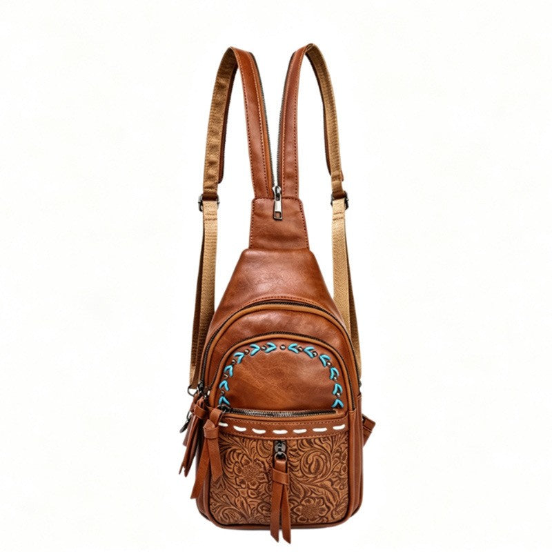 Western Tooled Convertible Sling Backpack