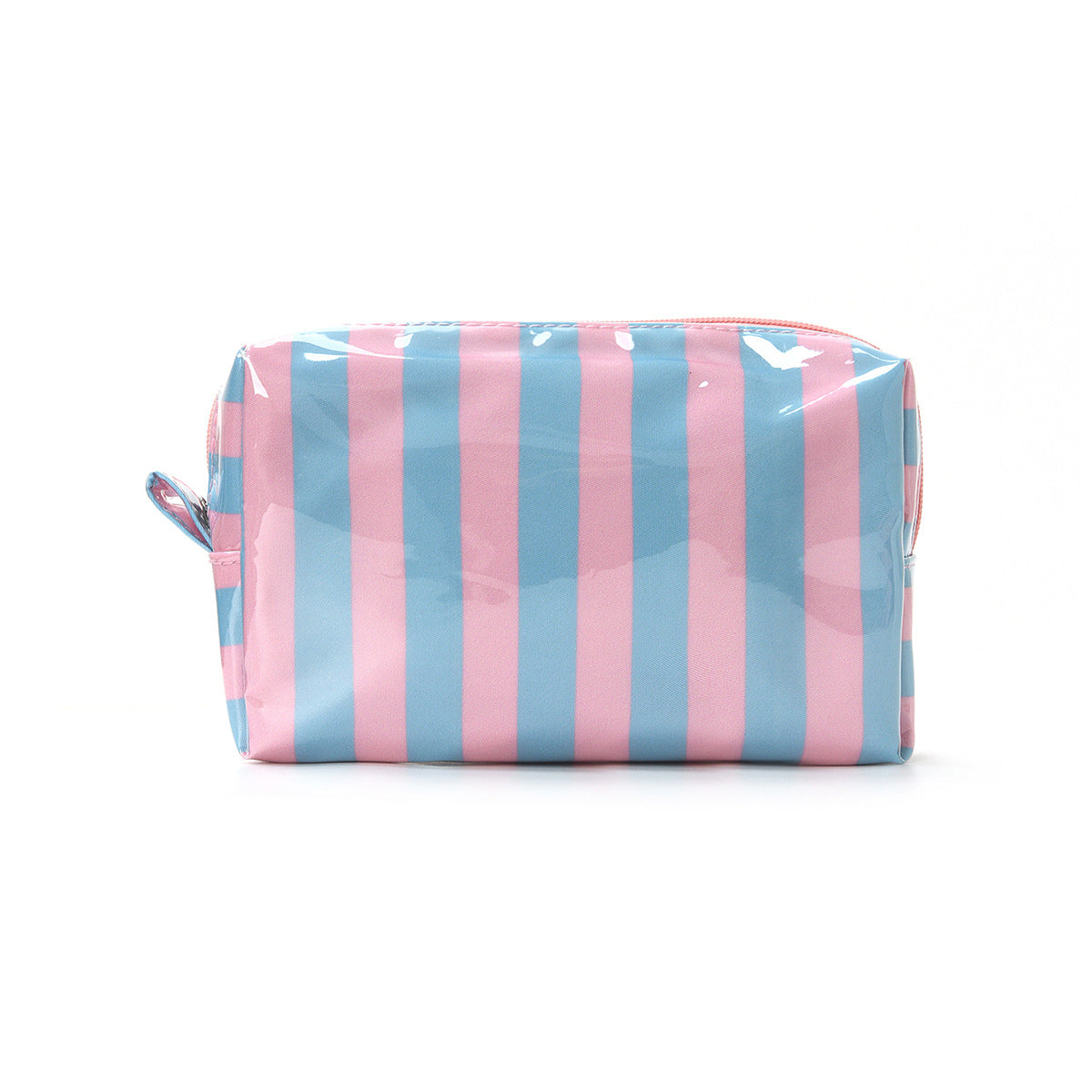 Candy Stripe Vinyl Travel Makeup Bag - Blue