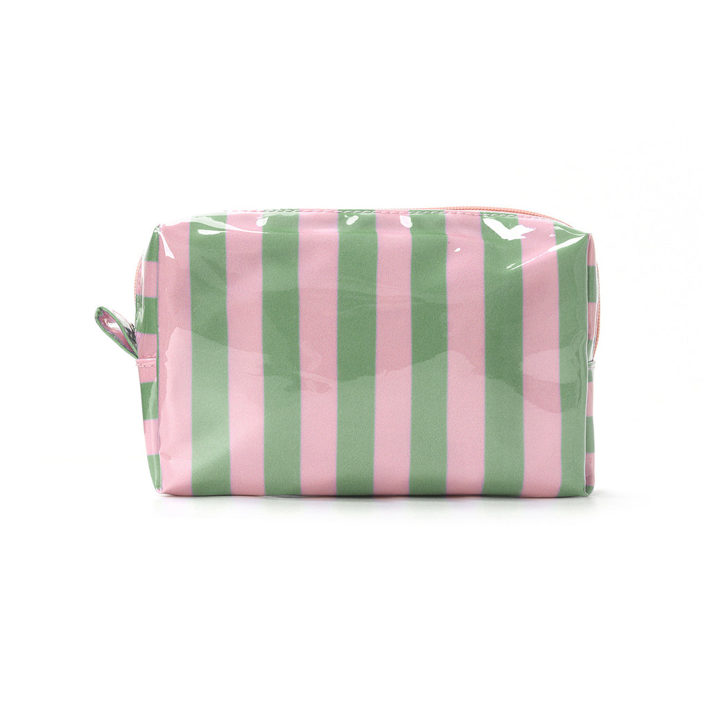 Candy Stripe Vinyl Travel Makeup Bag - Green