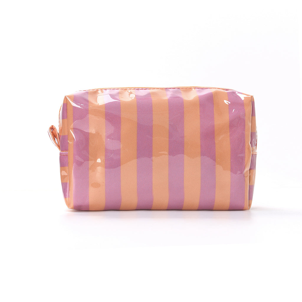 Candy Stripe Vinyl Travel Makeup Bag - Orange