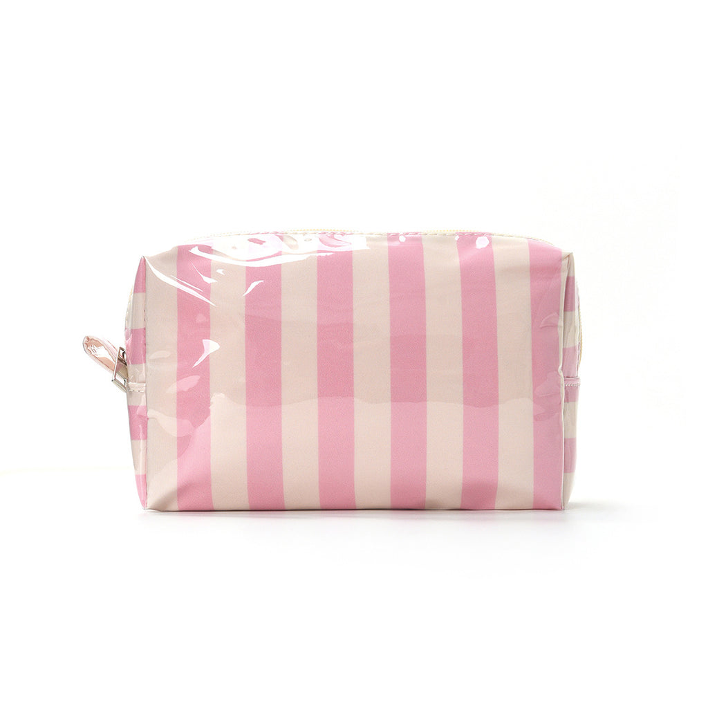 Candy Stripe Vinyl Travel Makeup Bag - Pink