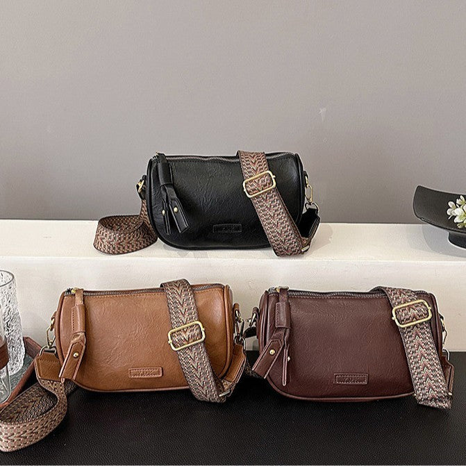 Crescent Crossbody Bag with Woven Guitar Strap