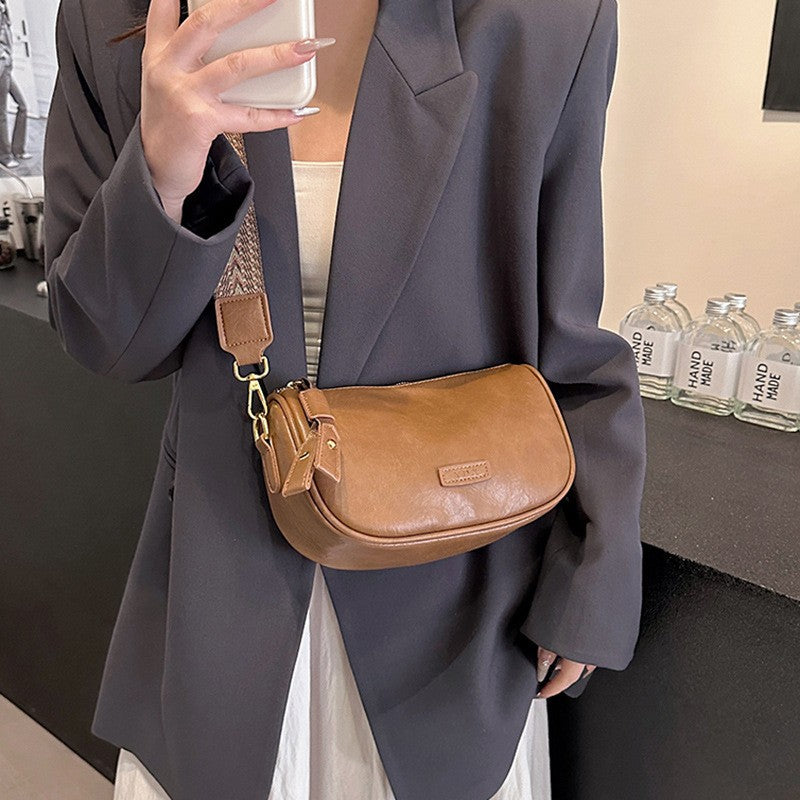 Crescent Crossbody Bag with Woven Guitar Strap
