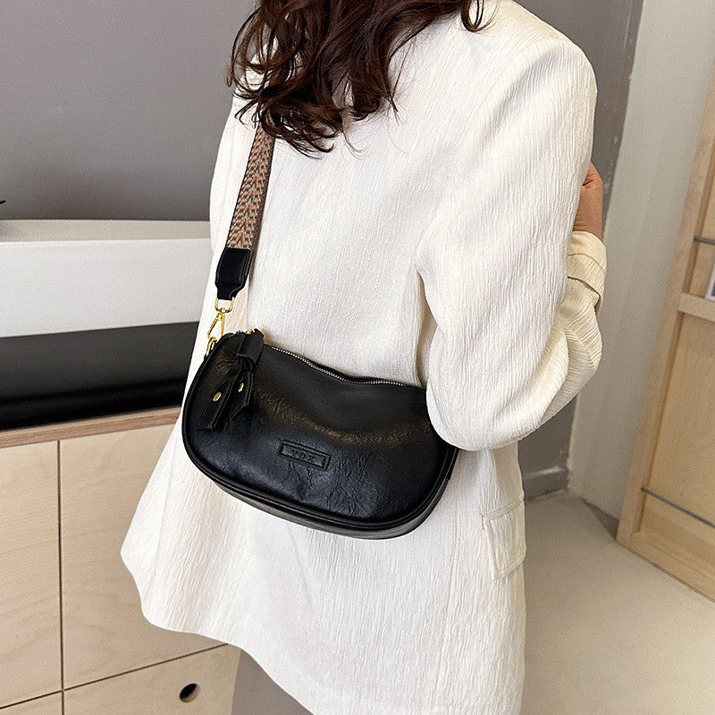 Crescent Crossbody Bag with Woven Guitar Strap