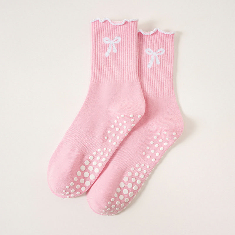 Bow Motif Non Slip Pilates Socks - Pink