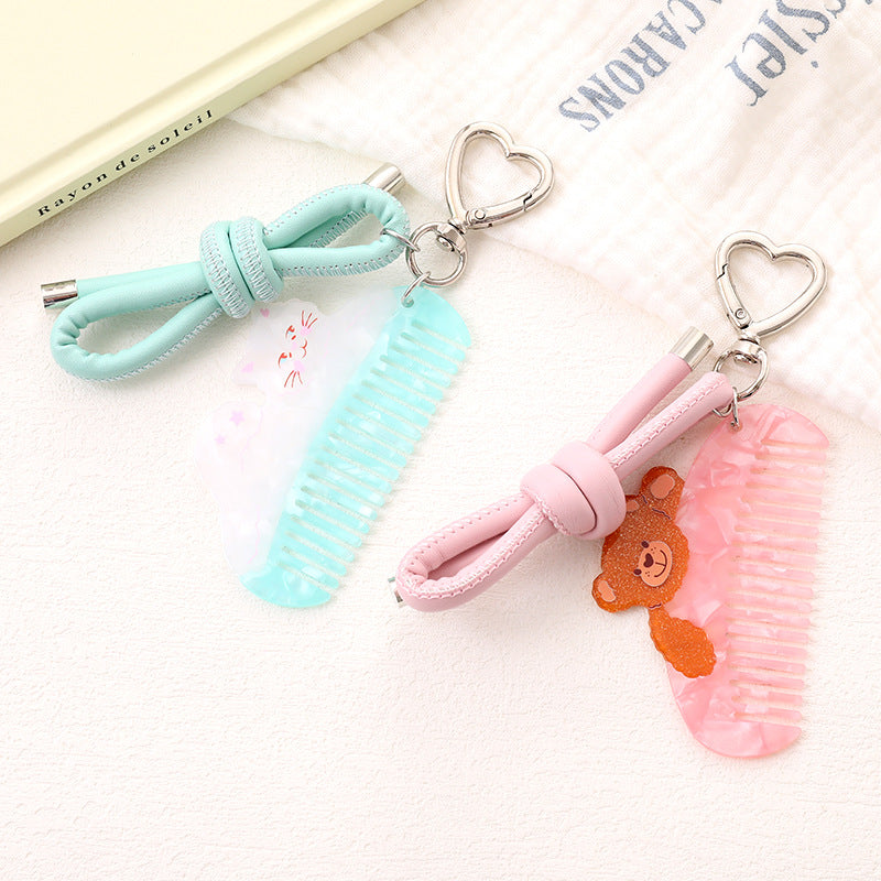 Teddy Bear Bow Cord Comb Keychain - Bear - 1