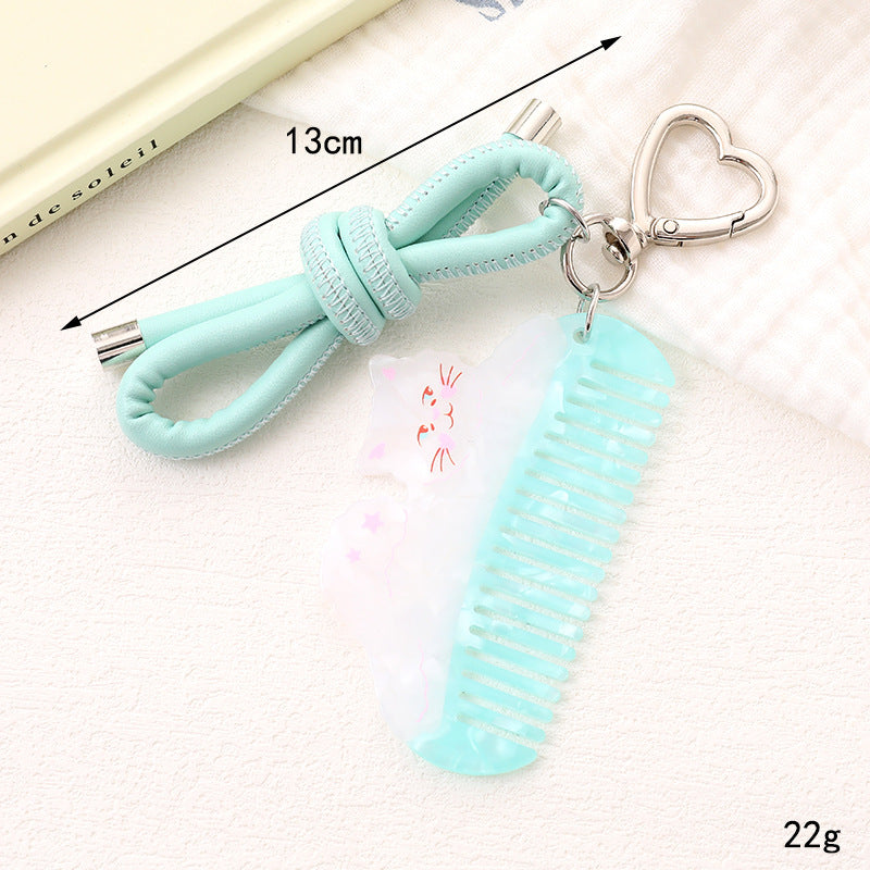 Teddy Bear Bow Cord Comb Keychain - Cat