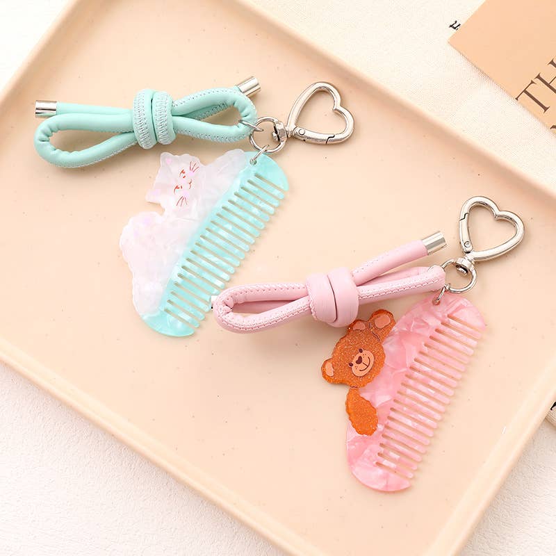 Teddy Bear Bow Cord Comb Keychain