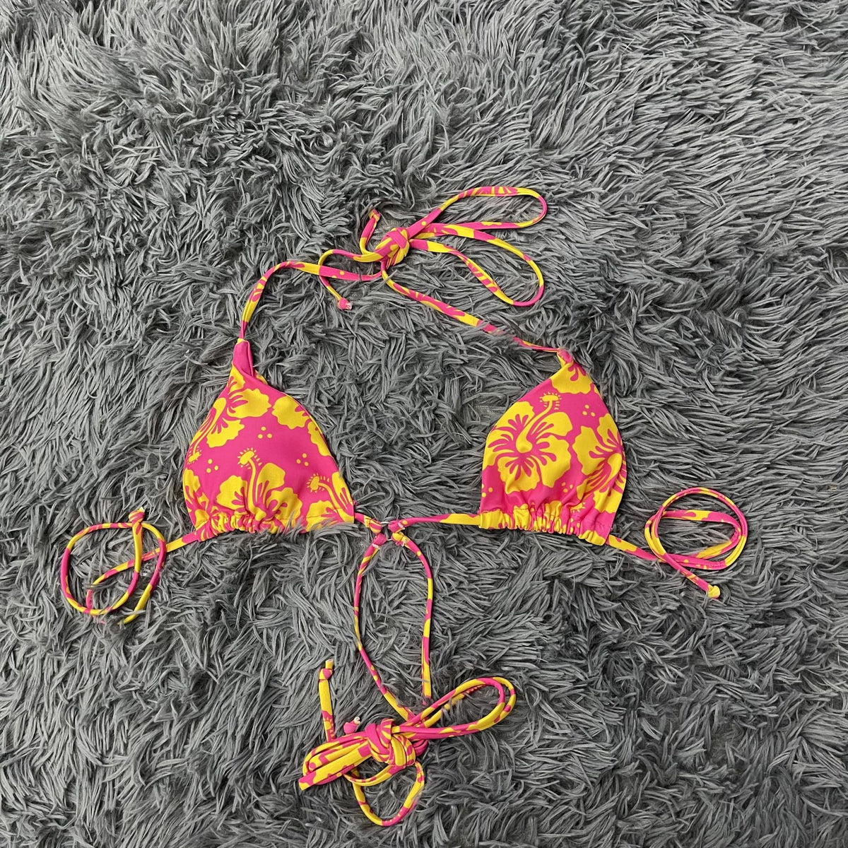 Hibiscus Print String Tie Bikini Set - Red - 5