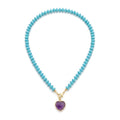Gemstone Heart Charm Beaded Strand Necklace - Blue