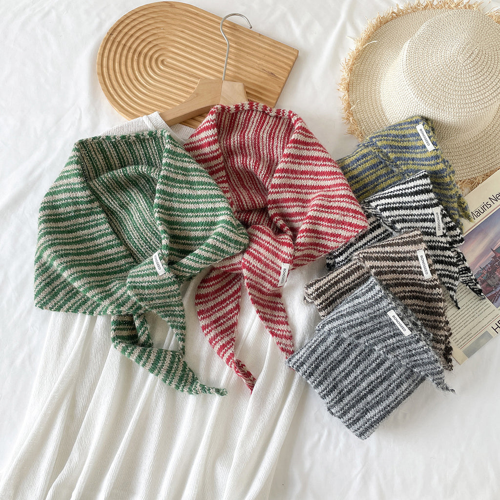 Marled Stripe Knit Triangle Kerchief Scarf