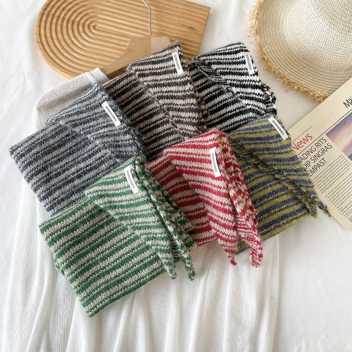 Marled Stripe Knit Triangle Kerchief Scarf - view 1