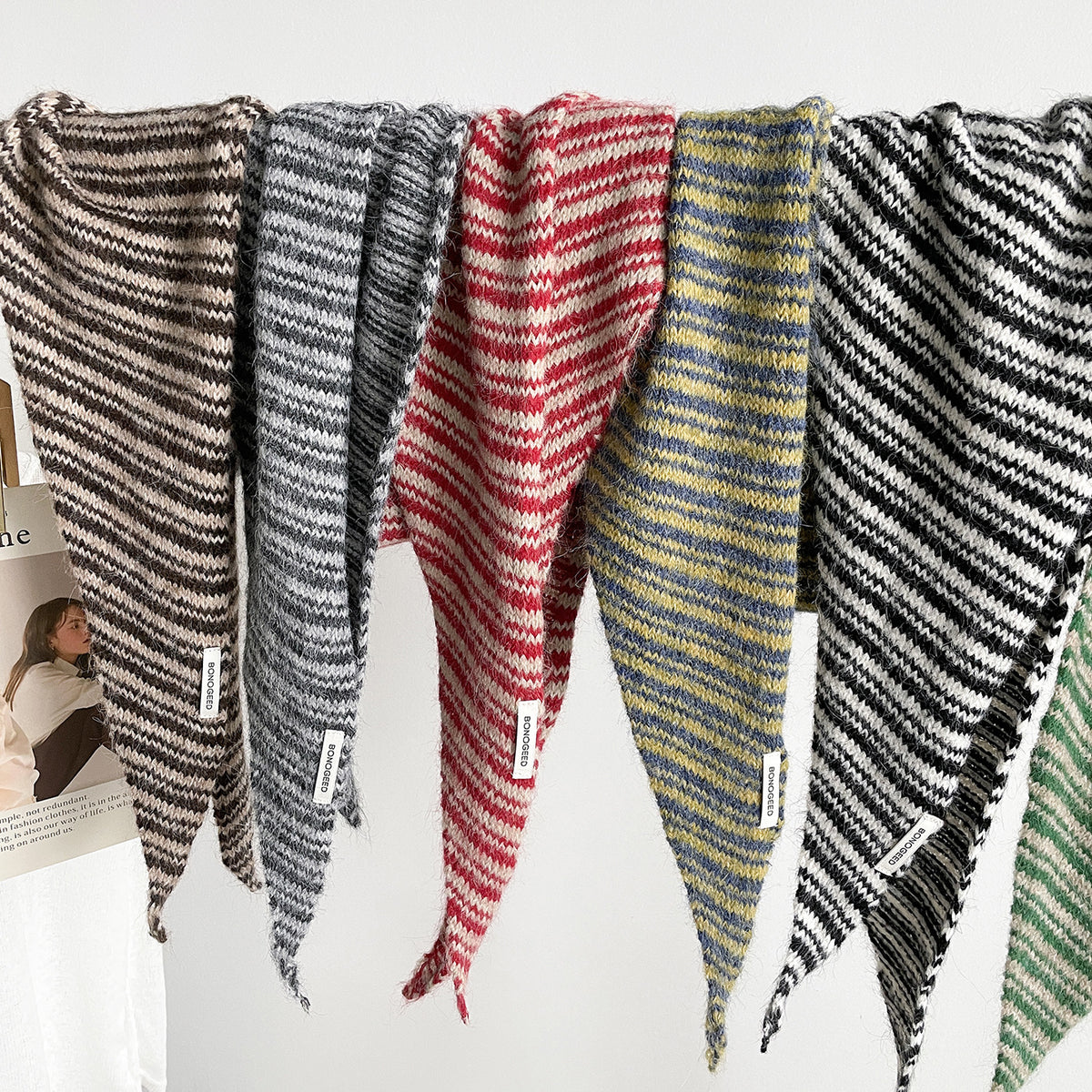 Marled Stripe Knit Triangle Kerchief Scarf - view 2