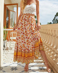 Button Front Floral Maxi Skirt With Split - Orange