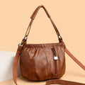 Ruched Faux Leather Hobo Shoulder Bag - Brown
