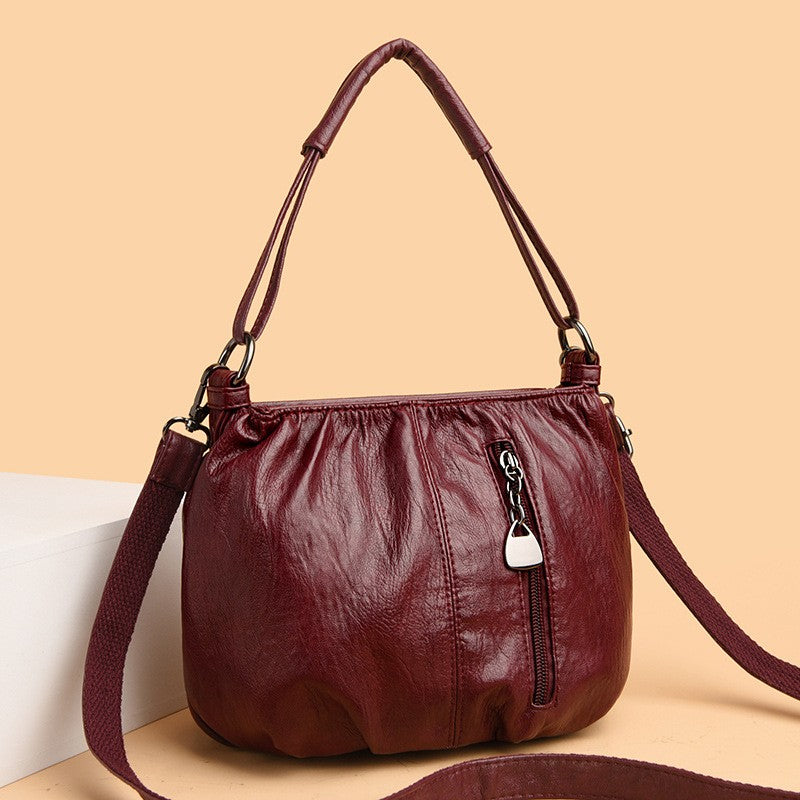Ruched Faux Leather Hobo Shoulder Bag