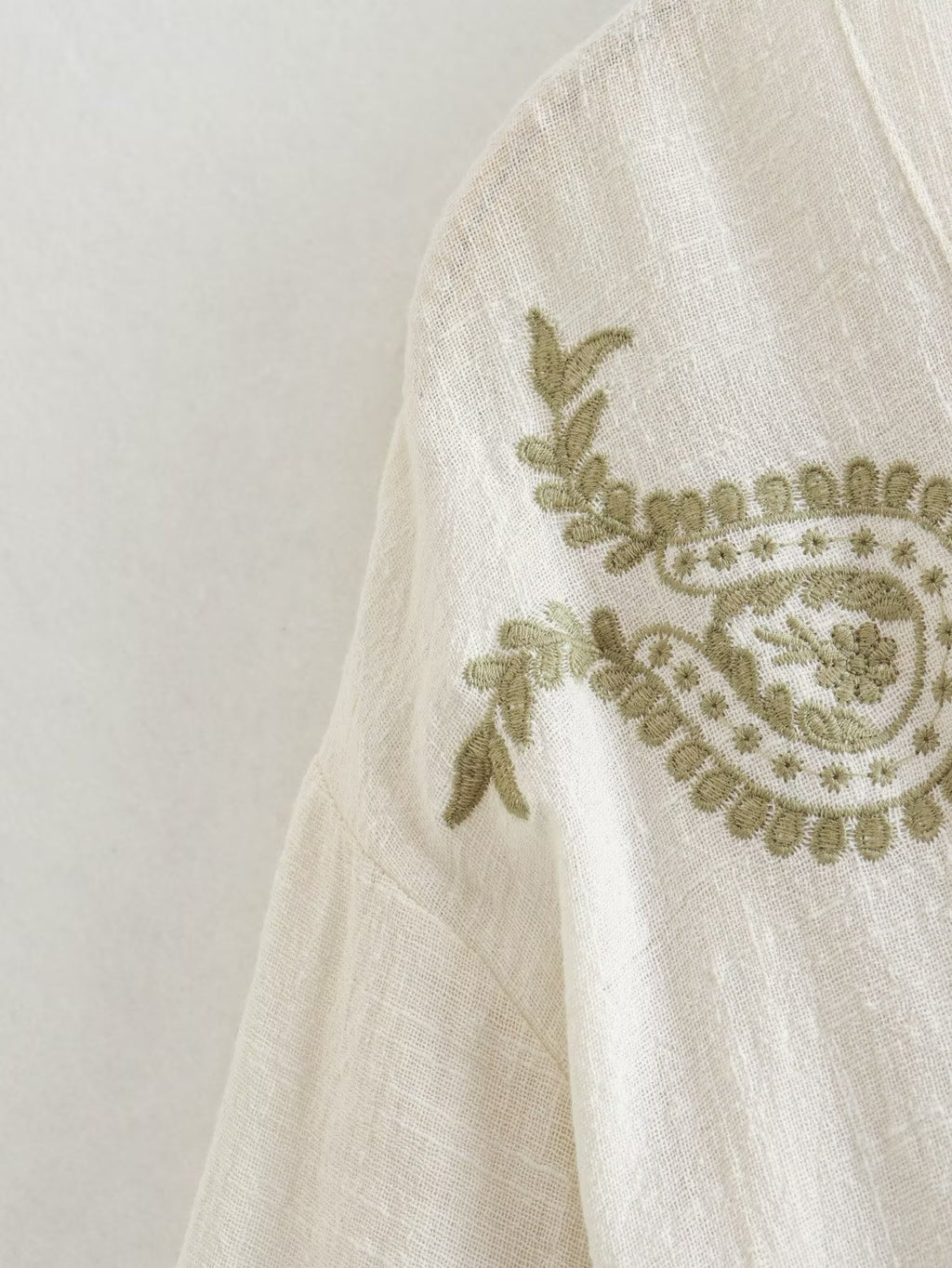 Paisley Embroidered Peplum Boho Blouse - Beige - 9