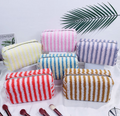 Cozy Striped Fleece Cosmetic Travel Pouch - Pink