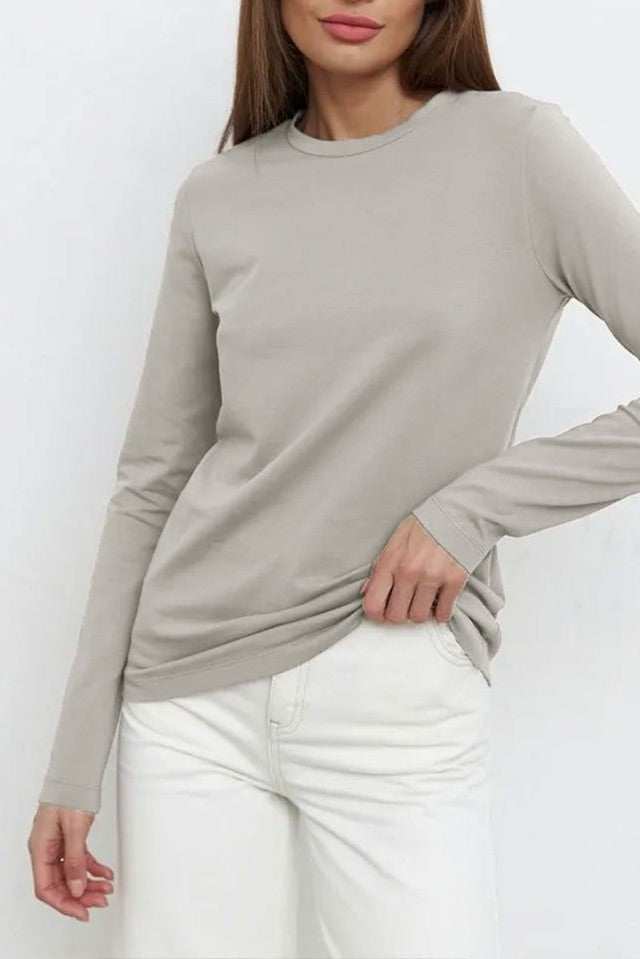 Long Sleeve Crewneck Cotton Tee - Ash