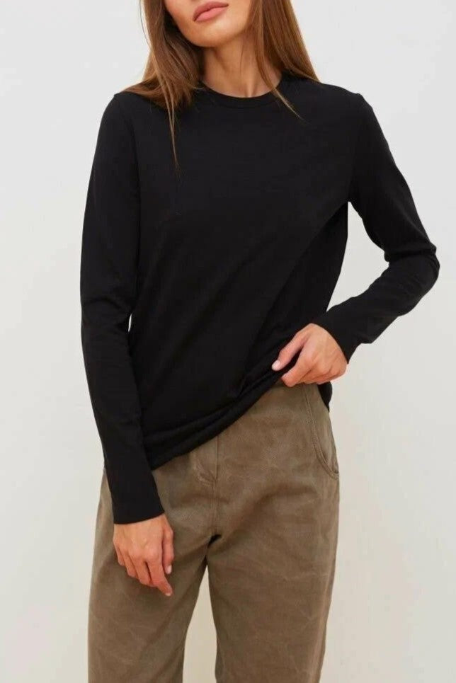 Long Sleeve Crewneck Cotton Tee - Black