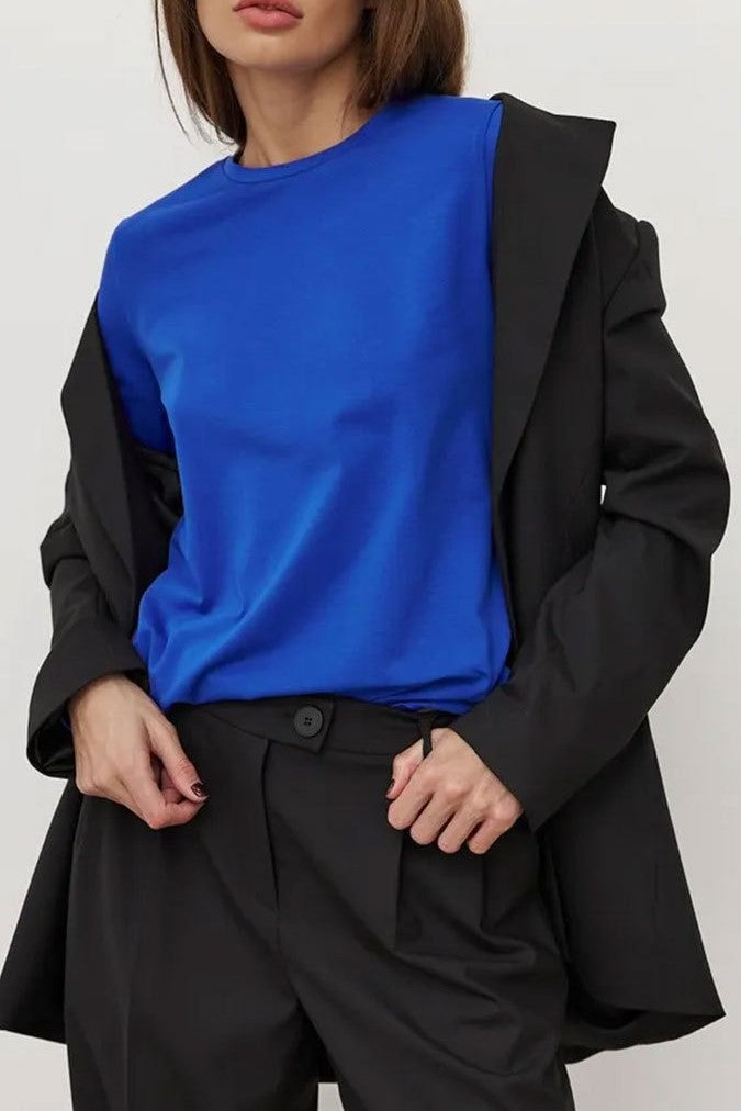 Long Sleeve Crewneck Cotton Tee - Royal