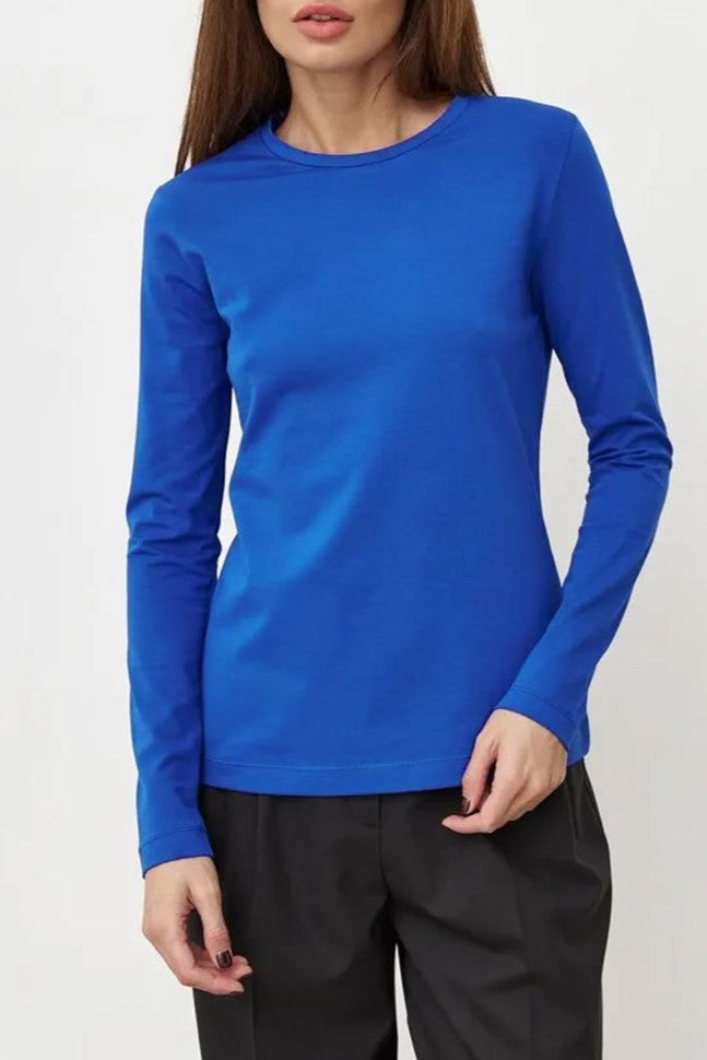 Long Sleeve Crewneck Cotton Tee - Royal - 1