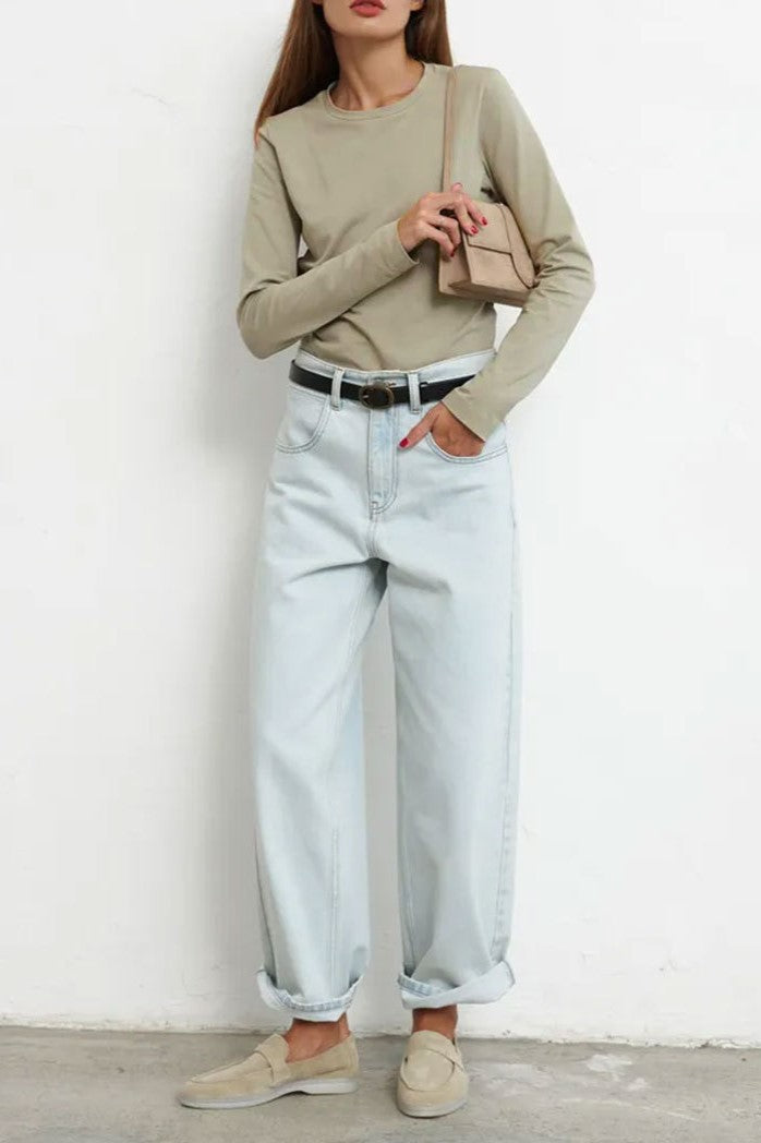 Long Sleeve Crewneck Cotton Tee - Sage - 1