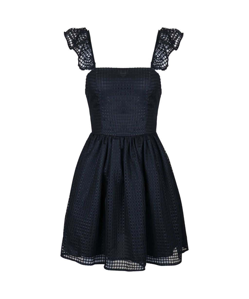 Backless Ruffle Strap Mini Dress - Black