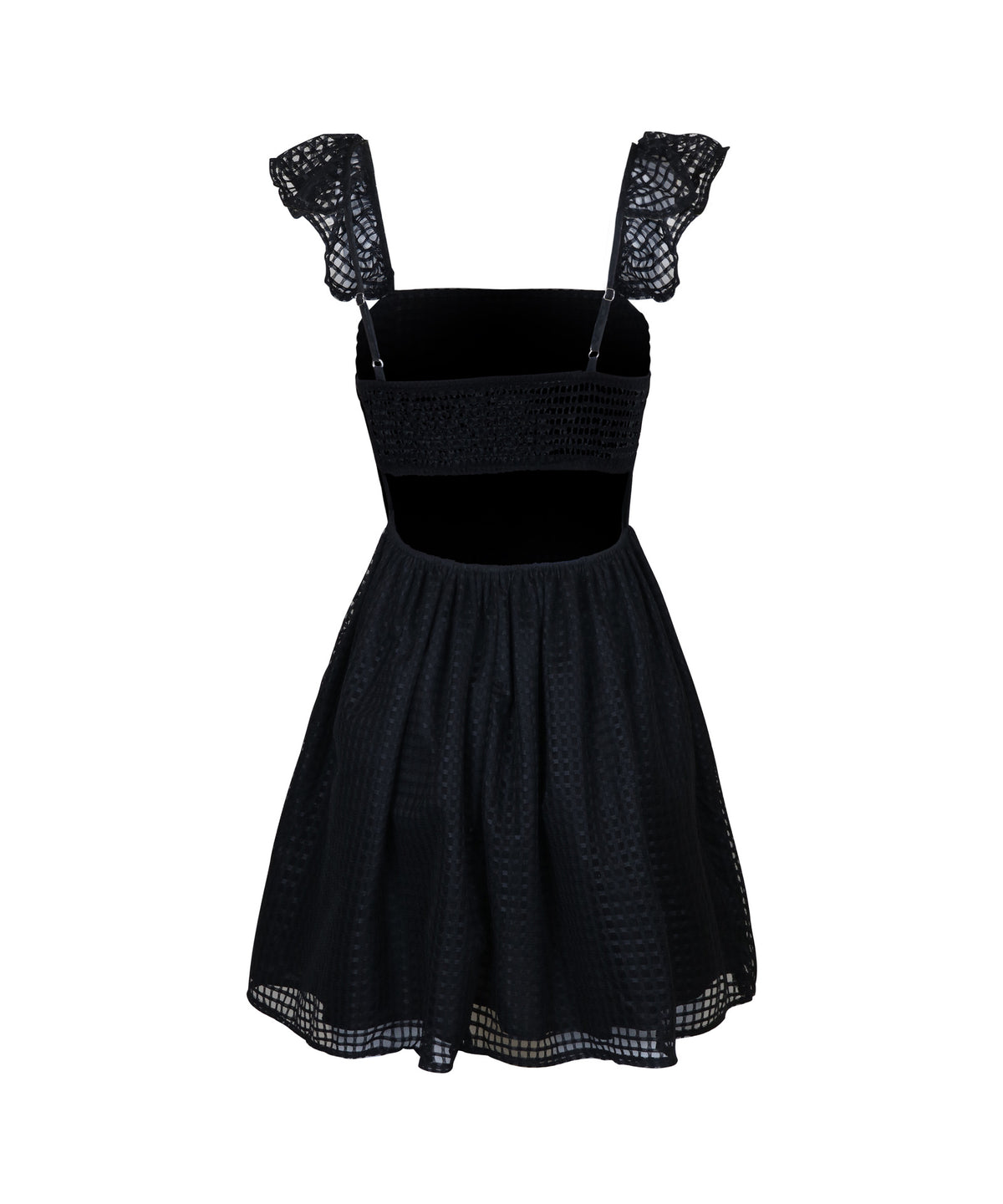 Backless Ruffle Strap Mini Dress - Black - 1