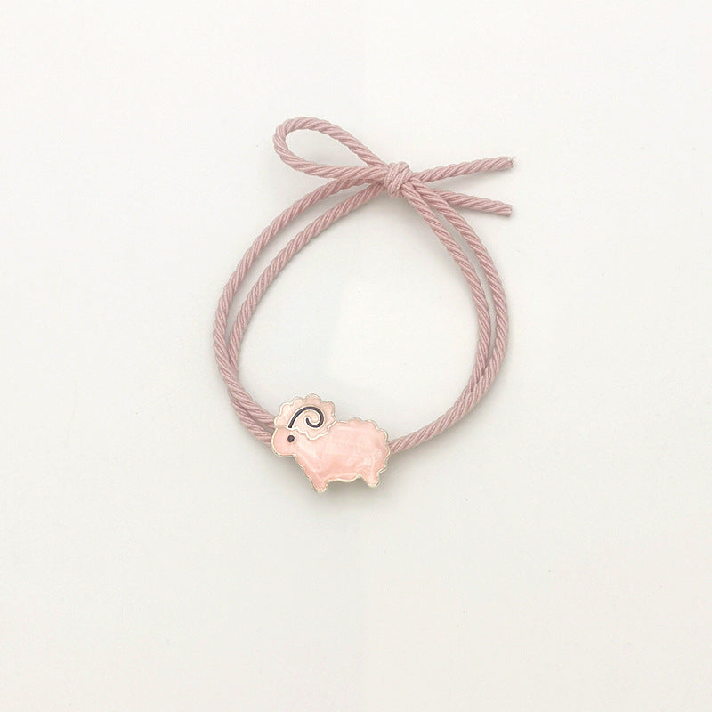 Little Lamb Charm Rope Hair Scrunchie - LightPink
