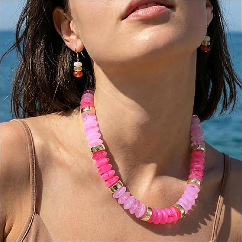 Bohemian Rainbow Resin Disc Bead Necklace - Colorful