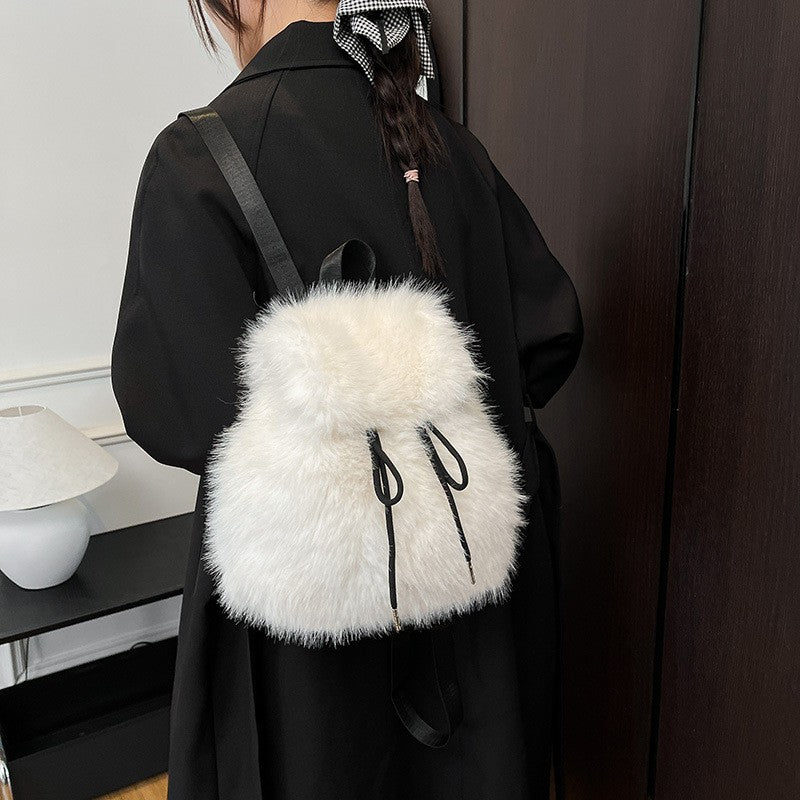 Faux Fur Drawstring Mini Backpack