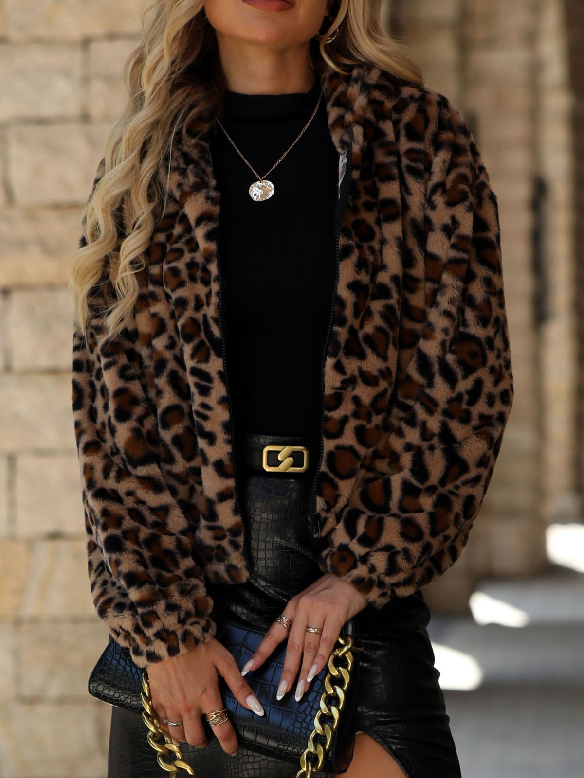 Leopard Faux Fur Cropped Bomber Jacket - Leo
