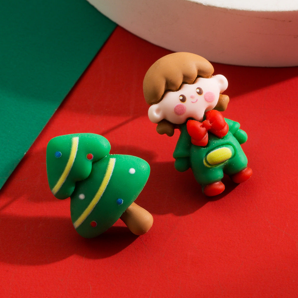 Gingerbread and Tree Stud Earrings - Green