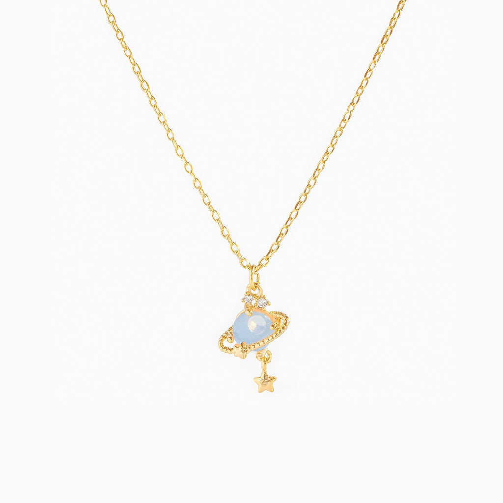 Ringed Planet Charm Pendant Necklace - Blue