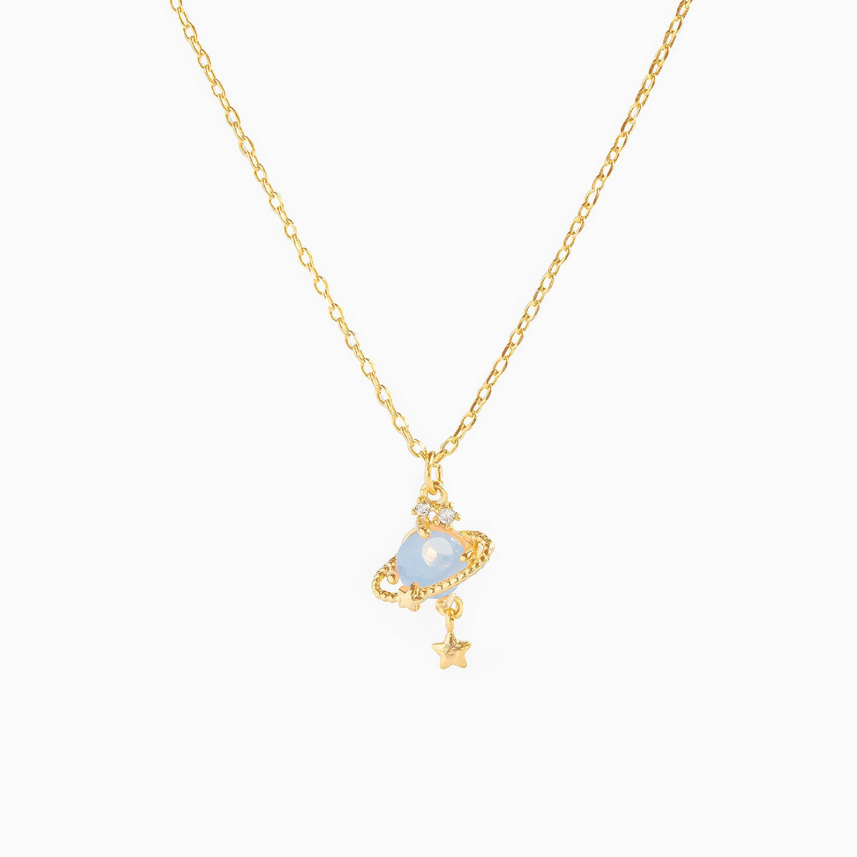 Ringed Planet Charm Pendant Necklace - Blue