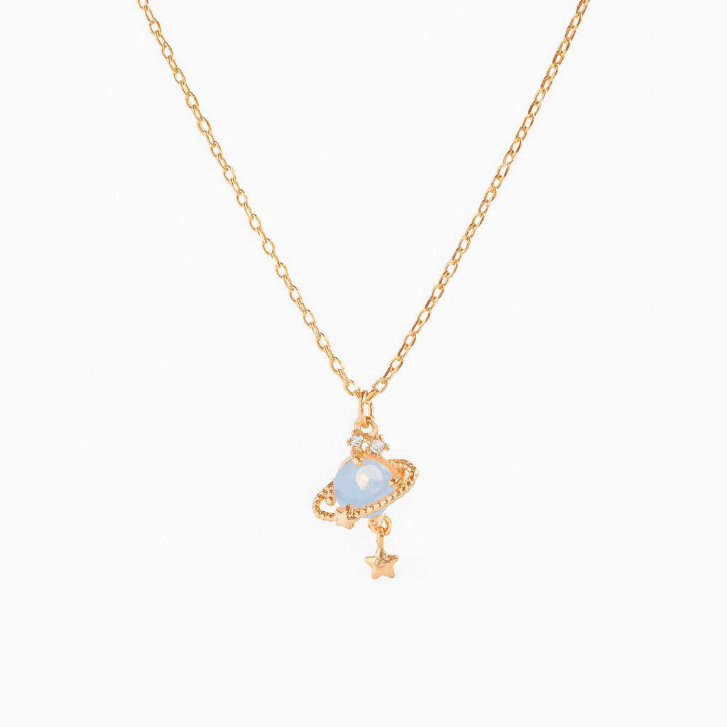 Ringed Planet Charm Pendant Necklace - BlueGold