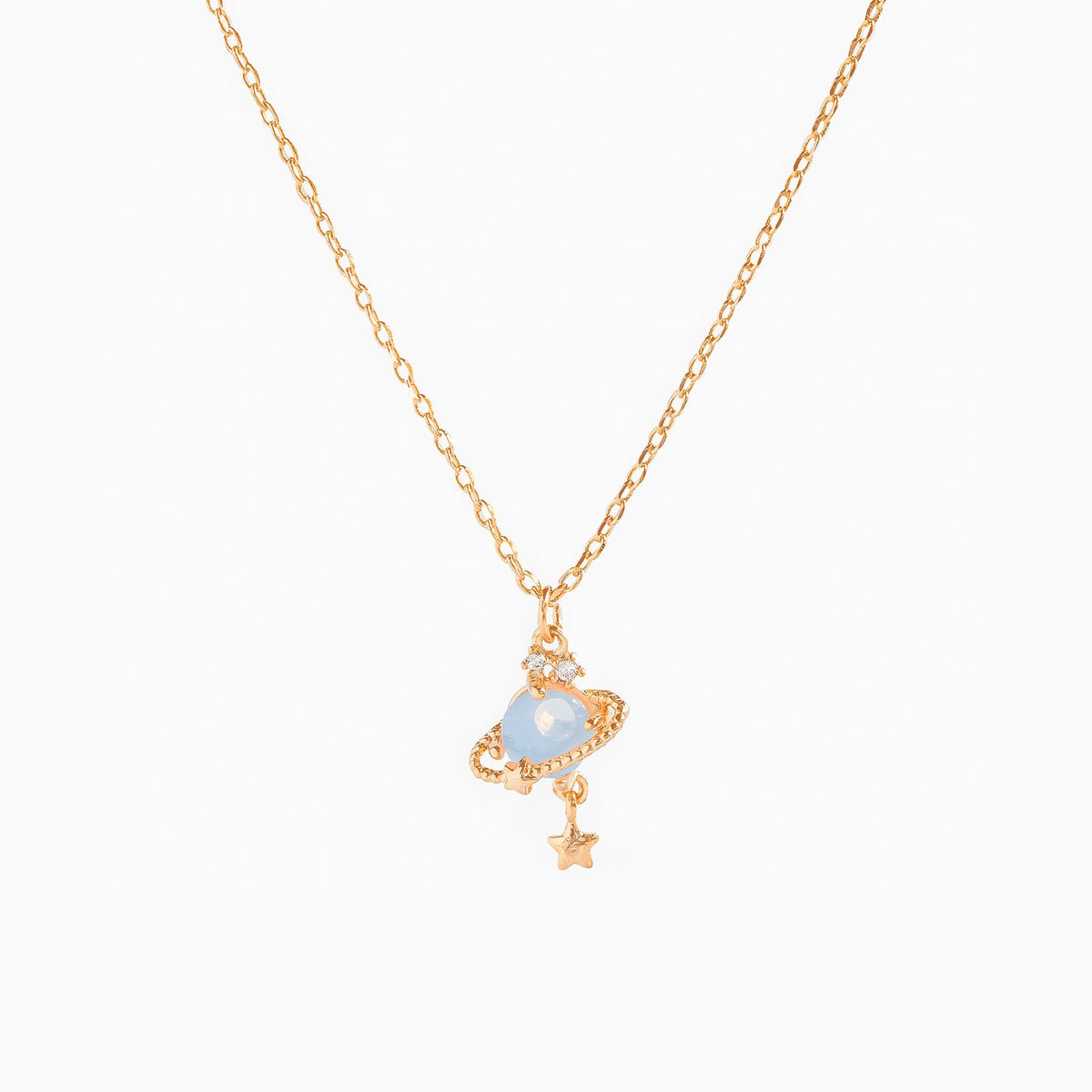 Ringed Planet Charm Pendant Necklace - BlueGold