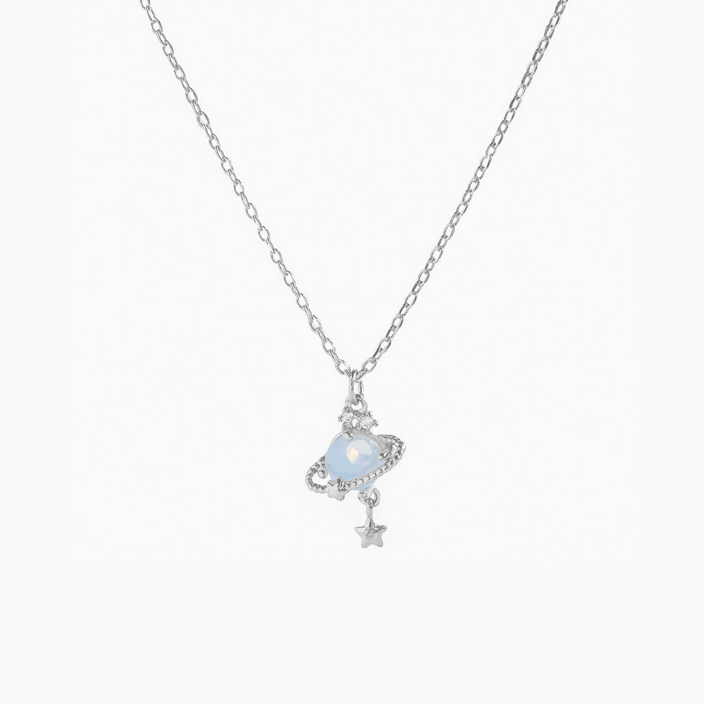 Ringed Planet Charm Pendant Necklace - BlueWhite
